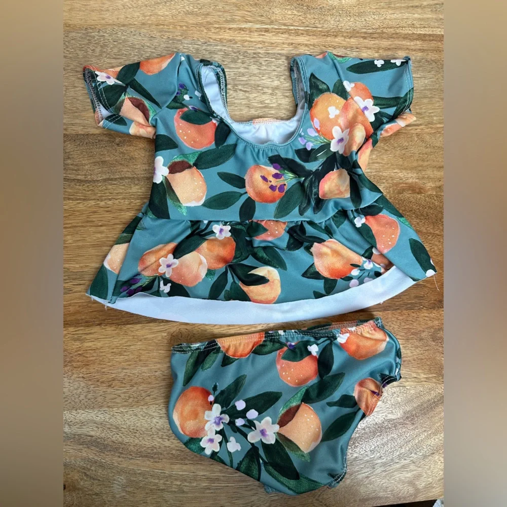 Oranges Peplum‎ Small Shop Handmade 2 Pc Swim Suit